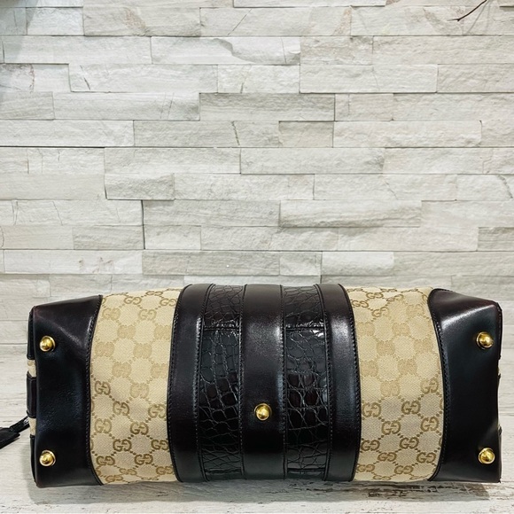 GUCCI Monogram Crocodile Web Medium Secret Hobo Dark Brown Leather Handbag - Picture 5 of 16